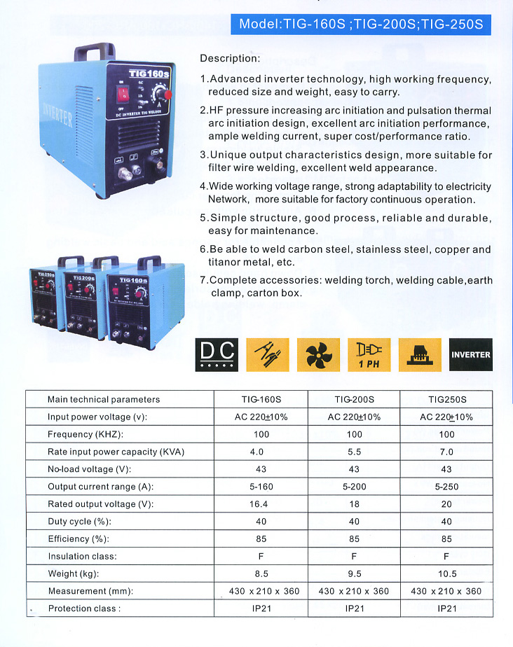 Welding machine-Mini Inverter DC TIG Welder-TIG-160S,TIG-200S,TIG-250S