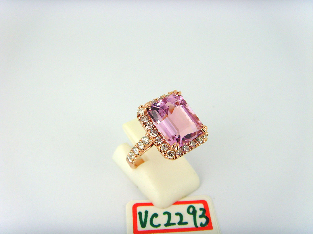 18K rose gold diamond kunzite ring