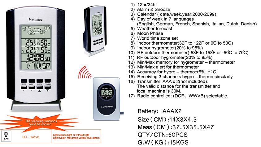 Wireless weather station clock (RF 433MHz)