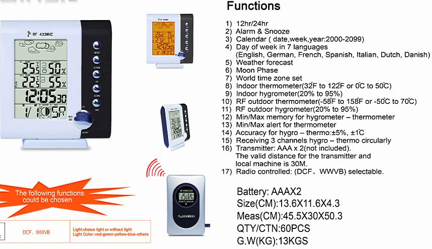 Wireless weather station clock (RF 433MHz)