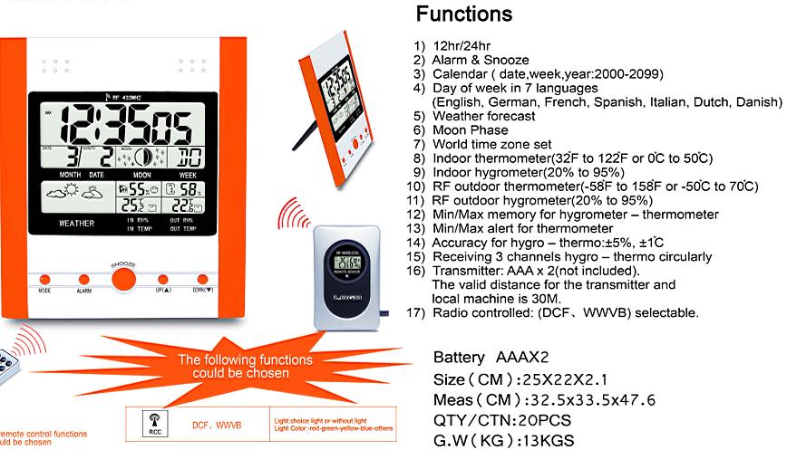 Wireless weather station clock (RF 433MHz)