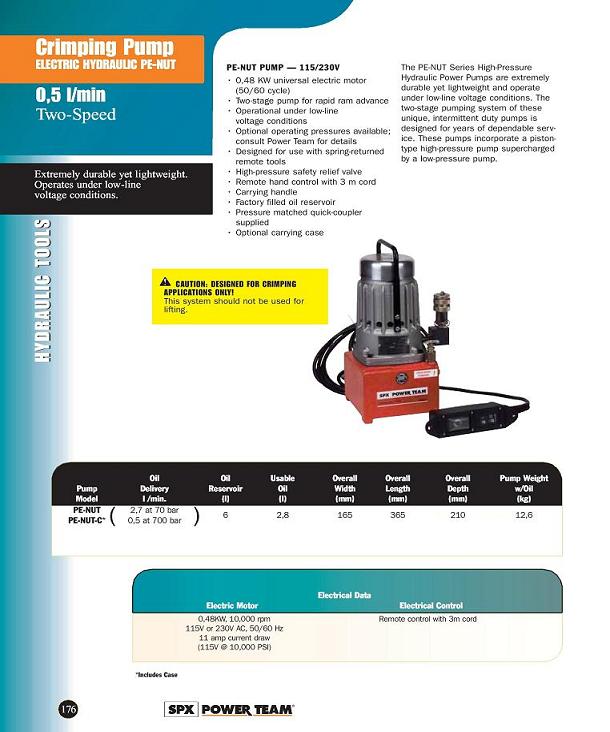 Crimping Pump - Electric Hydraulic. PE-NUT - 0.5 1-min  Two Speed