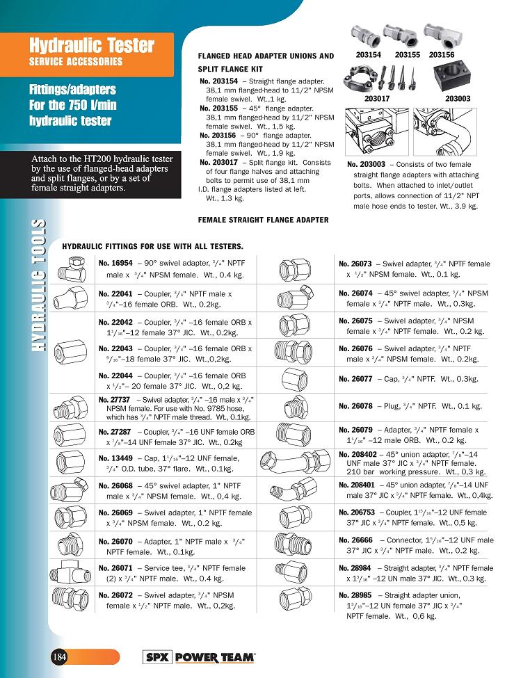 Hydraulic Testers - Service Accessories - Fittings/Adapters for the 750 1/min 