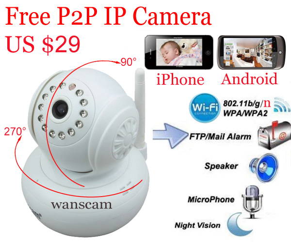 2013 Promotion Indoor Wifi Wireless P2P Plug and Play Mini Robot Dome Wide Angle Baby Monitor Camera Ip Kamera Network 