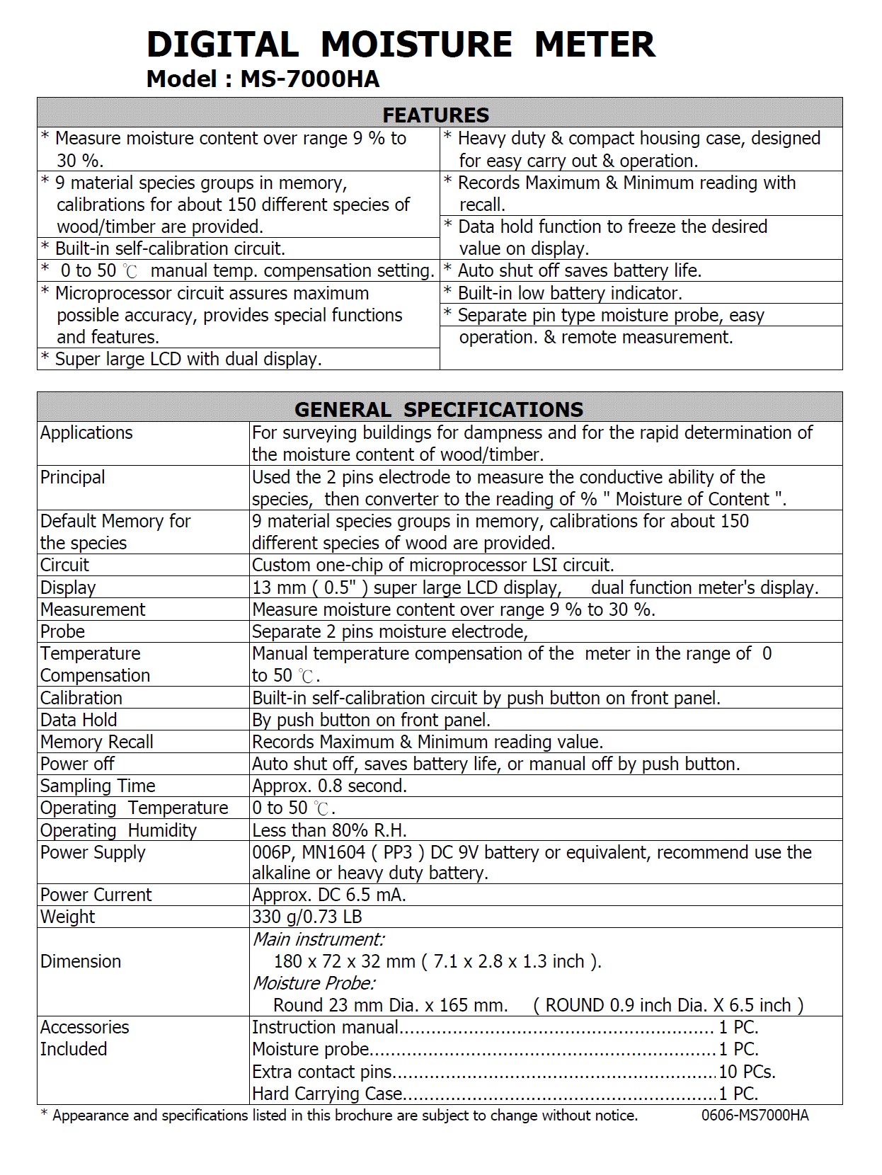 MOISTURE METER - MS-7000HA  木材水份計/水分測定儀