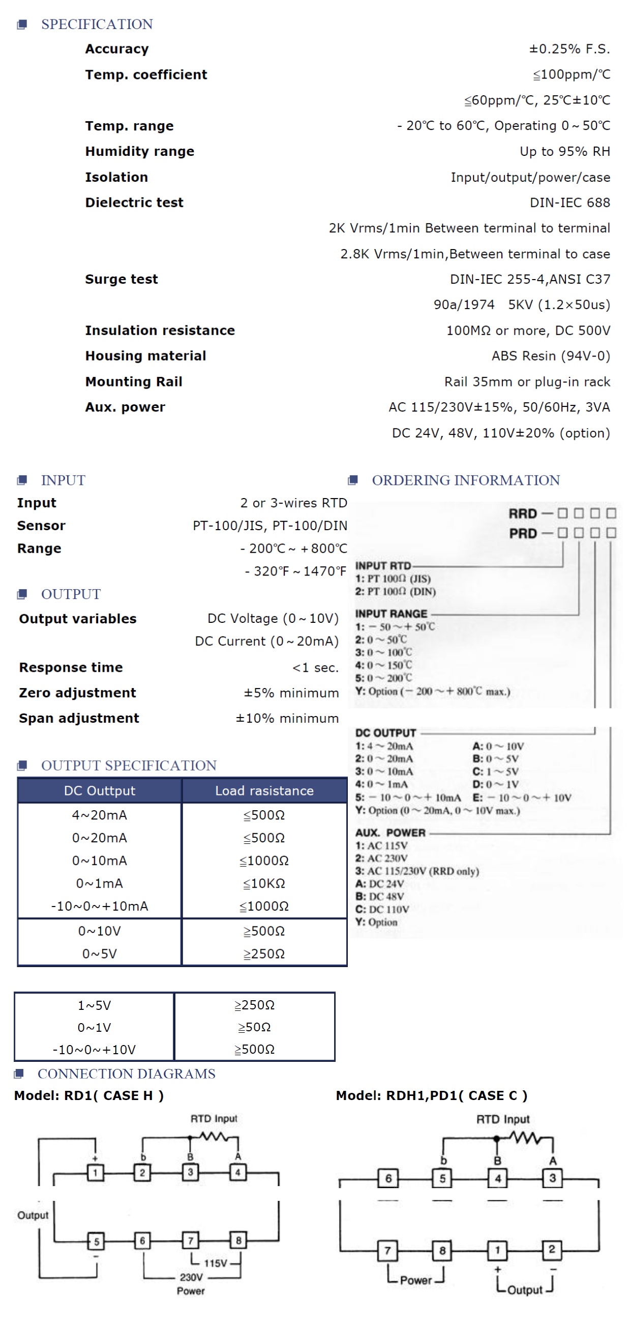 溫度傳送器   RTD Temperature Transmitter - RRD, PRD