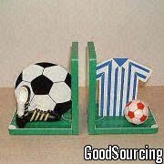 WN-9707 Wooden Bookends with Polyresin Decor in Sports Theme