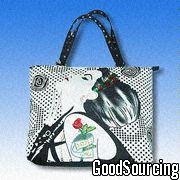 #18B13 Double-Handle Ladies' Handbag with Plastic Beads on Single Upper Made of Canvas