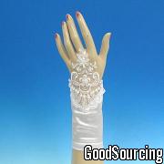 SAT382 Beaded Bridal Gloves Made of Satin