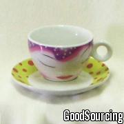 J124-03 Colorful Coffee Cup and Saucer Set Made of Fine Porcelain