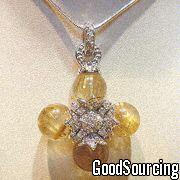 JHP1284 Elegant Cross Pendant with Yellow Rutilated Quartz in RH Plating