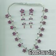 F10047 Colorful Rhinestone Necklace with Plastic Pearls