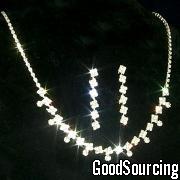 HD1779 Rhinestone Necklace and Earrings Set with Silver Gun Metal and Nickel Plating