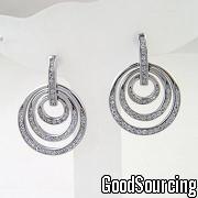 AE-5073 3-Ring Style Earrings with Pave Stones