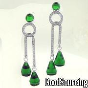 AE-5077 Dangling Earrings with Green Briolette Drops