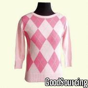 767150 Ladies' Crew Neck Argyle Intarsia Pullover with Long Sleeves