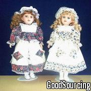 PS-1820 Blue- and Brown-Eyed Porcelain Dolls with Dress and Headgear in Different Colors