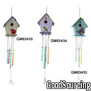 Wooden Bird House with Wind Chime