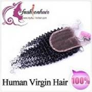 Middle Part Virgin Brazilian Human Hair Lace Closure Kinky Curly 