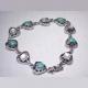 LCB 02711 01 925 Sterling Silver Bracelet with Green and White Studded Stones Set in Heart-Shaped Links