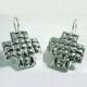 LE 021298 01 Cross-Shaped 925 Sterling Silver Hook Earrings Set in Woven Pattern